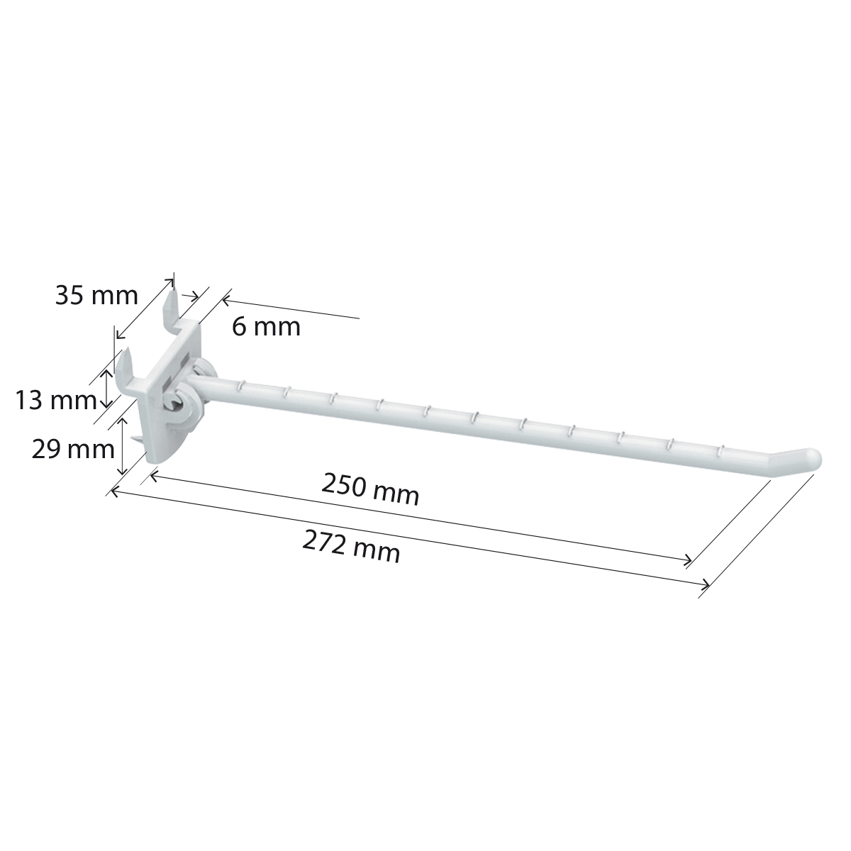 Крючок одинарный SINGLE HOOK-CR-250 белый, в картон, длина 250 мм