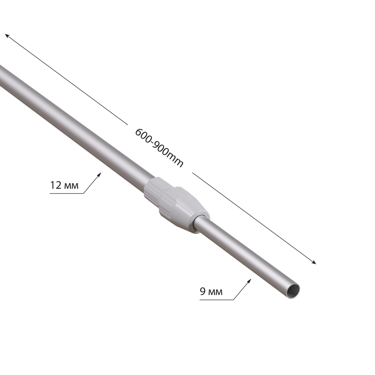 Трубка алюминиевая телескопическая TEL-LOCK-ALUTUBE 600-900 мм, цвет серый, переходник серый