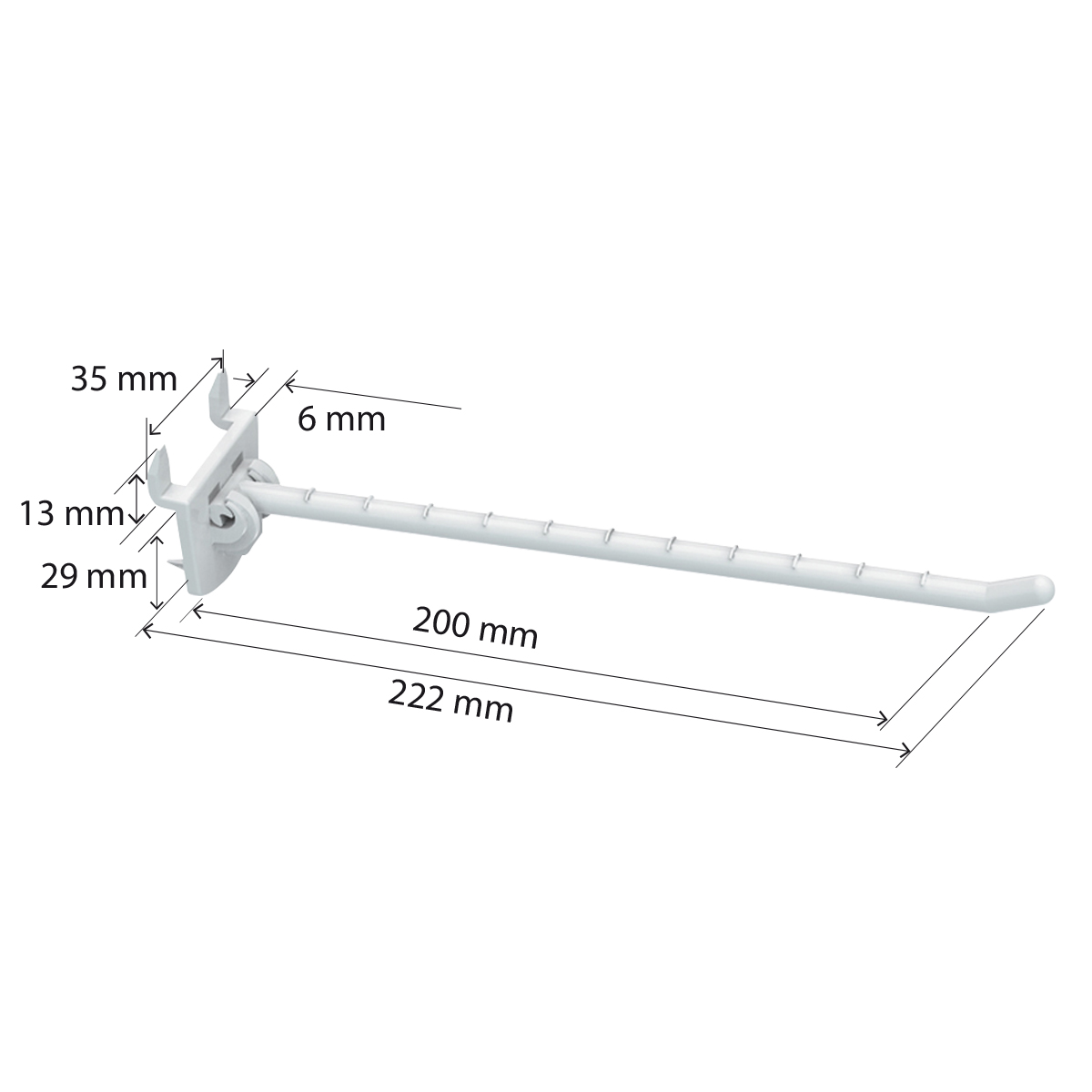 Крючок одинарный SINGLE HOOK-CR-200 белый, в картон, длина 200 мм