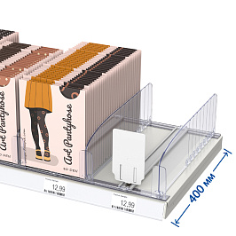 Комплект на магнитном профиле для выкладки колготок для полки глубиной 400 мм.